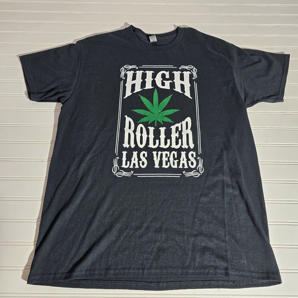 Las Vegas High Rolles T-shirt 420 Weed Pot Leaf Smoking Marijuana Men's Size L
